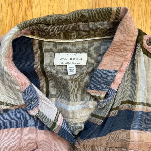 Lucky Brand Pink/Green Plaid Long Sleeve Button Down Sz Medium - Picture 2 of 3